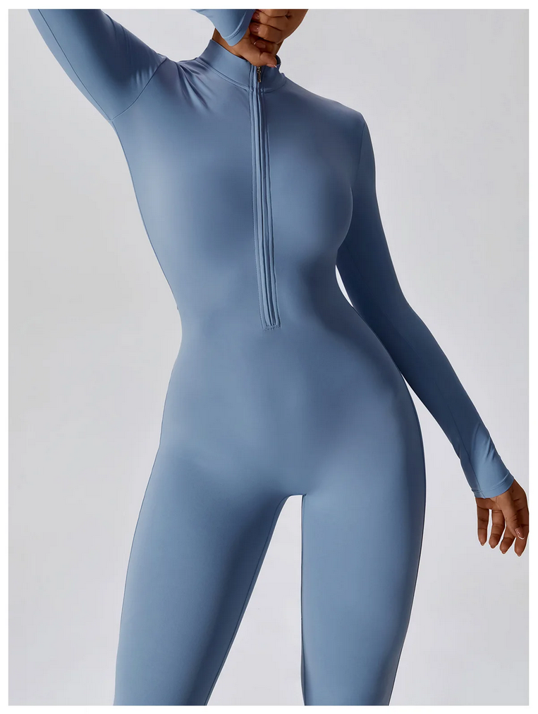 Yoga Boilersuit Long Sleeved Women'S Sportswear Gym Zipper Jumpsuits Workout High-Intensity Fitness One-Piece Skin-Tight Garment