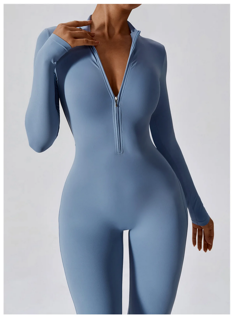 Yoga Boilersuit Long Sleeved Women'S Sportswear Gym Zipper Jumpsuits Workout High-Intensity Fitness One-Piece Skin-Tight Garment