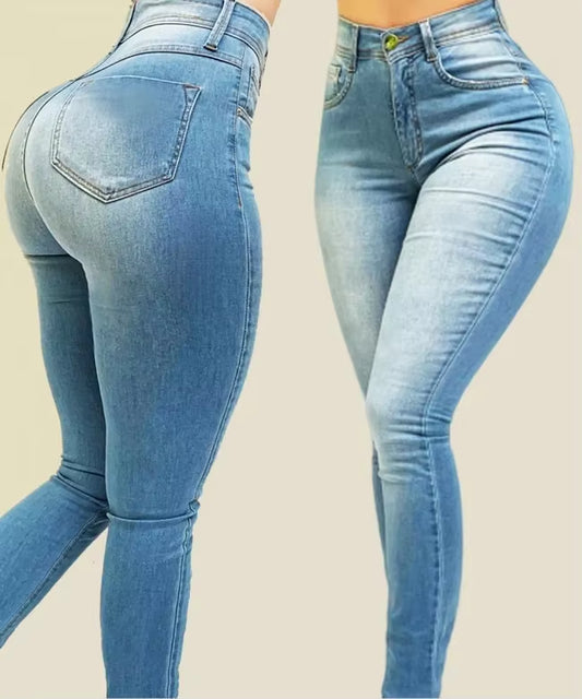 Women's Solid Color High-Waist Figure-Shaping Jeans